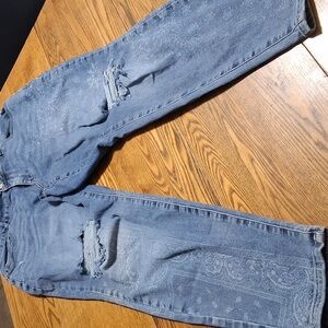 JUDY BLUE Jeans Womens 14W Blue BOYFRIEND FIT FLORAL  Denim Preowned Distressed